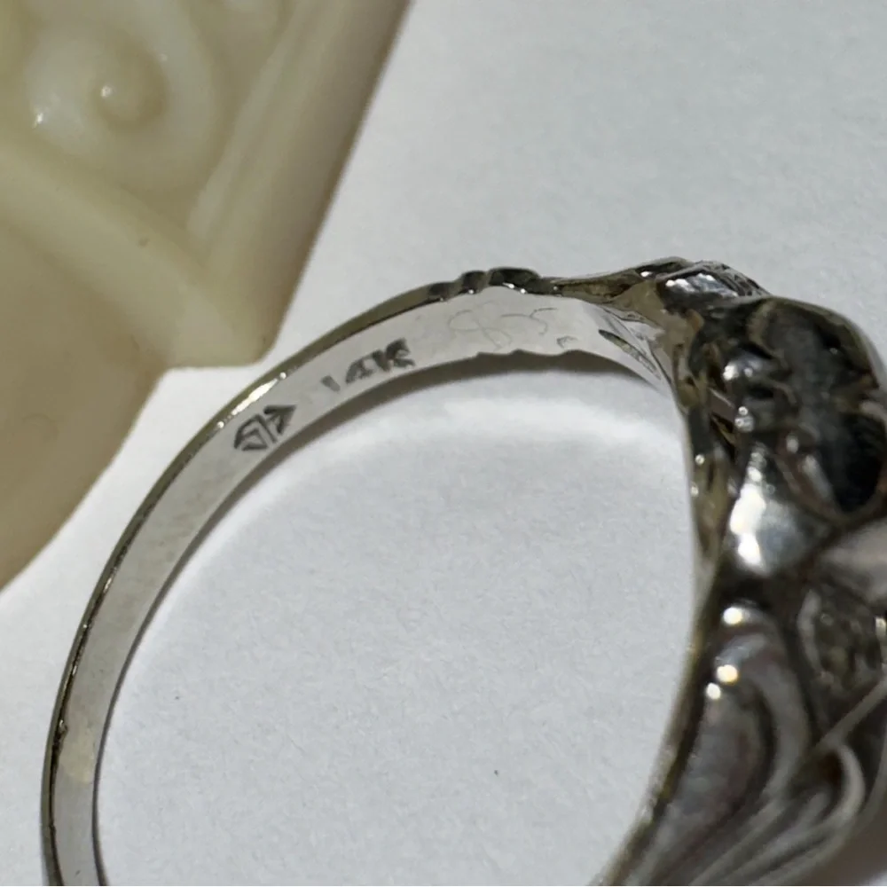 Antique 14K Gold Diamond Engagement Ring & Wedding Band 10K Gold Estate Art Deco - Picture 11 of 14